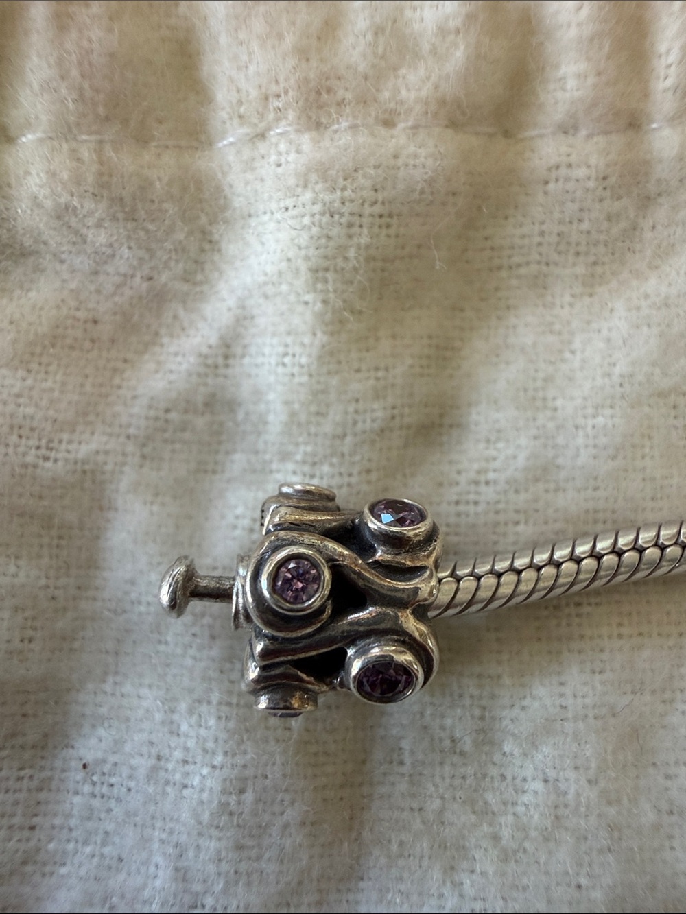 Pandora Sterling Silver Oval Lights Charm Bead with Light Purple Stones 790311